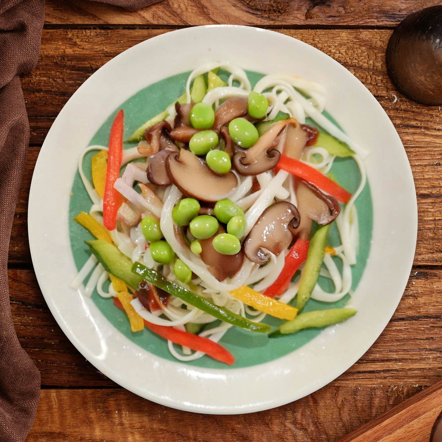 D. Beijing Shredded Mix Mushrooms and Edamame w/ Seasonal Vegetable And Healthy Fried Noodles