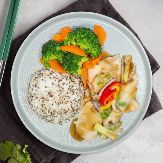 C. Chopped Mixed Peppers W/ Fish Fillet, Seasonal Vegetables And Jasmine Rice
