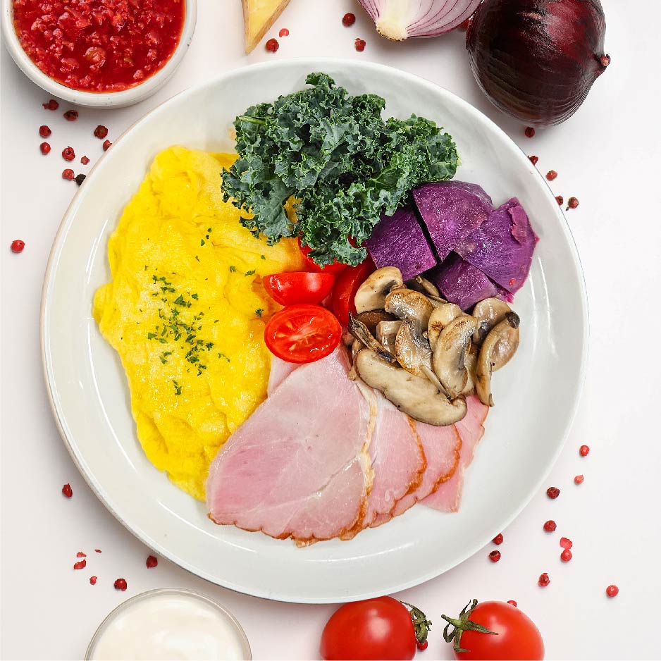 Gammon Ham w/ Scrambled Eggs & Sweet Potato