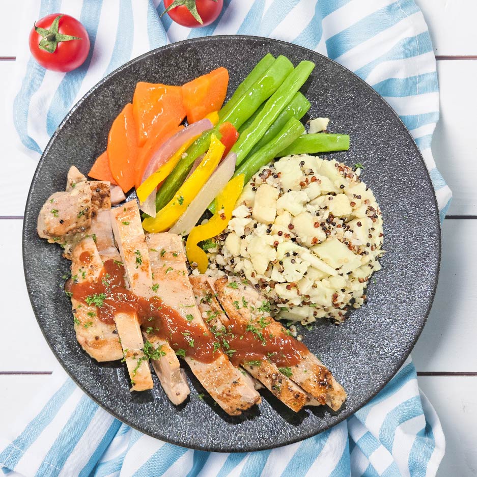 Chicken Steak w/ BBQ Sauce & Herbs Cauliflower Rice