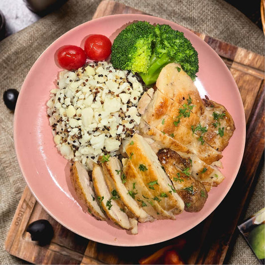 Grilled Hormone-Free Chicken w/ Quinoa & Cauliflower Rice