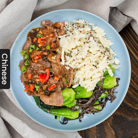 G3. Stirfry Black pepper Beef w/ Cauliflower Rice 黑椒炒牛肉配椰菜花飯 (Delivery 1)