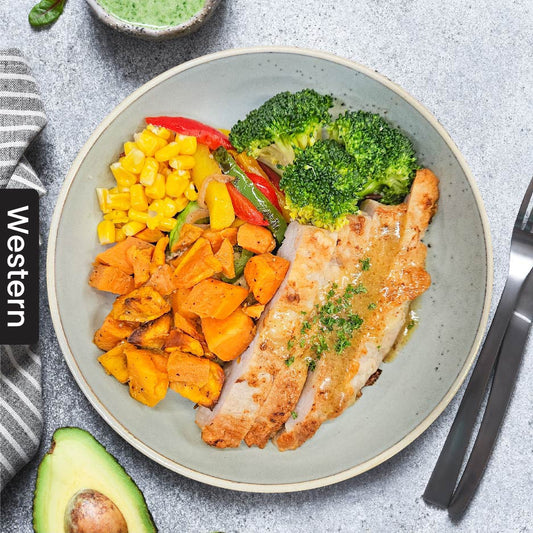 E3. Grilled Pork Loin w/ Sweet Potato & Honey Mustard Sauce (Tue)