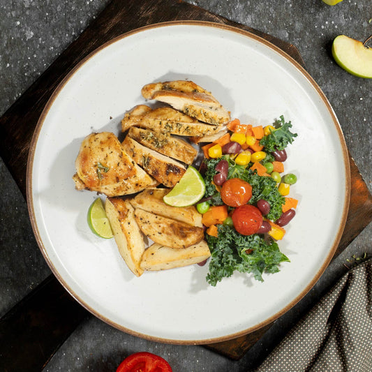 A. Grilled Garlic Lemon Thyme Chicken W/ Seasonal Greens And Warm English Potato Salad