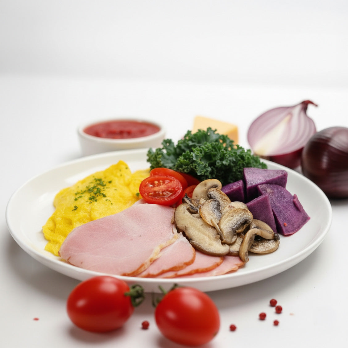 Gammon Ham w/ Scrambled Eggs & Sweet Potato