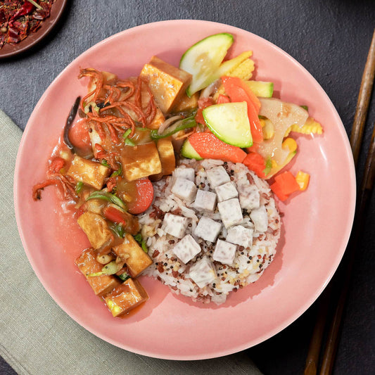 D. Healthy Stir-Fry Tofu W/ Cordyceps, Seasonal Vegetables And Taro Mix Rice