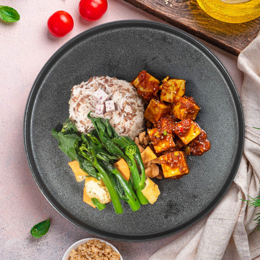 D. Malaysian Sambal Tofu W/ Steamed Greens And Taro Mix Rice