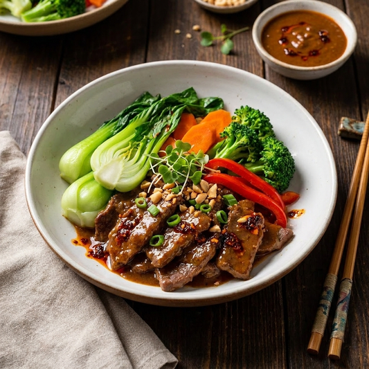 Satay Beef W/ Seasonal Vegetables