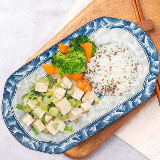 D. Sautée Scallions W/ Tofu , Seasonal Vegetables And Jasmine Rice