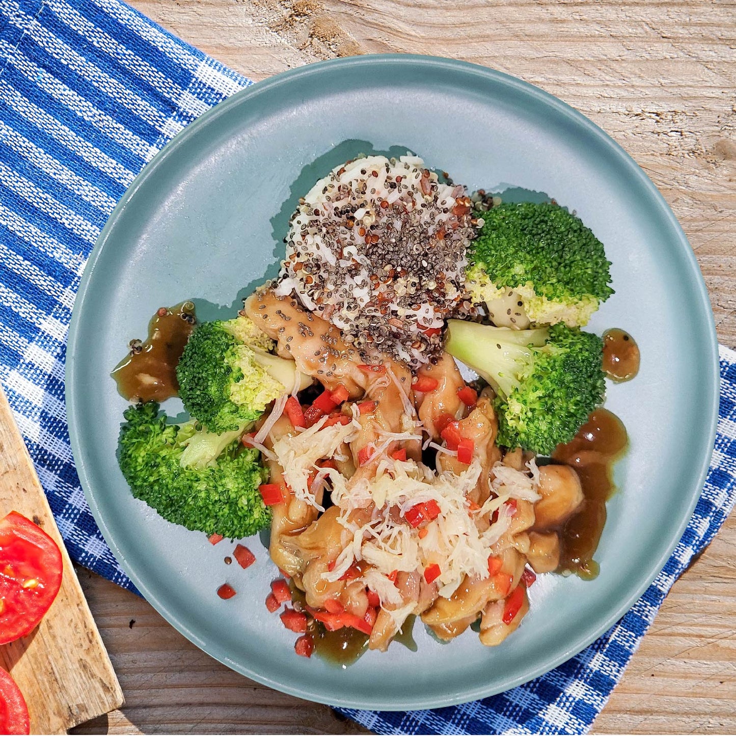 C. Low Fat Skinless Fortune Chicken W/ Master Braised Sauce, Seasonal Vegetables And Jasmine Rice