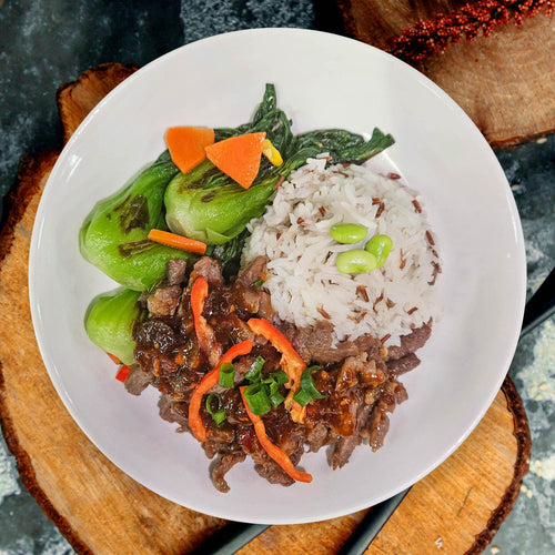Satay Beef W/ Seasonal Vegetables And Edamame Mix Grain