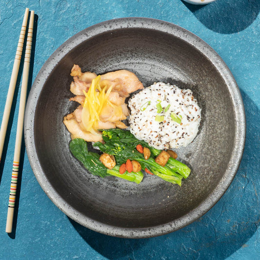 D. Honey Lemon Chicken W/ Seasonal Vegetables And Jasmine Rice