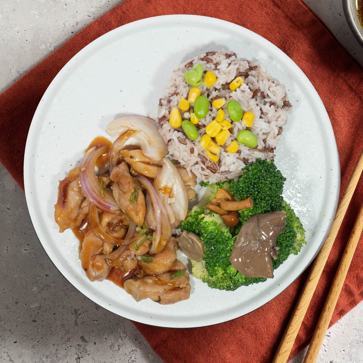 A. Hong Kong "Swiss" Style Chicken W/ Seasonal Vegetables And Healthy Fried Rice