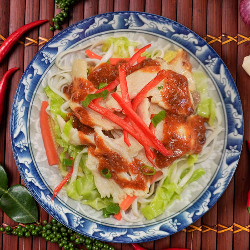 Sand Ginger Chicken W/ Seasonal Vegetable, Chinese Noodles And Low Fat Sesame Dressing