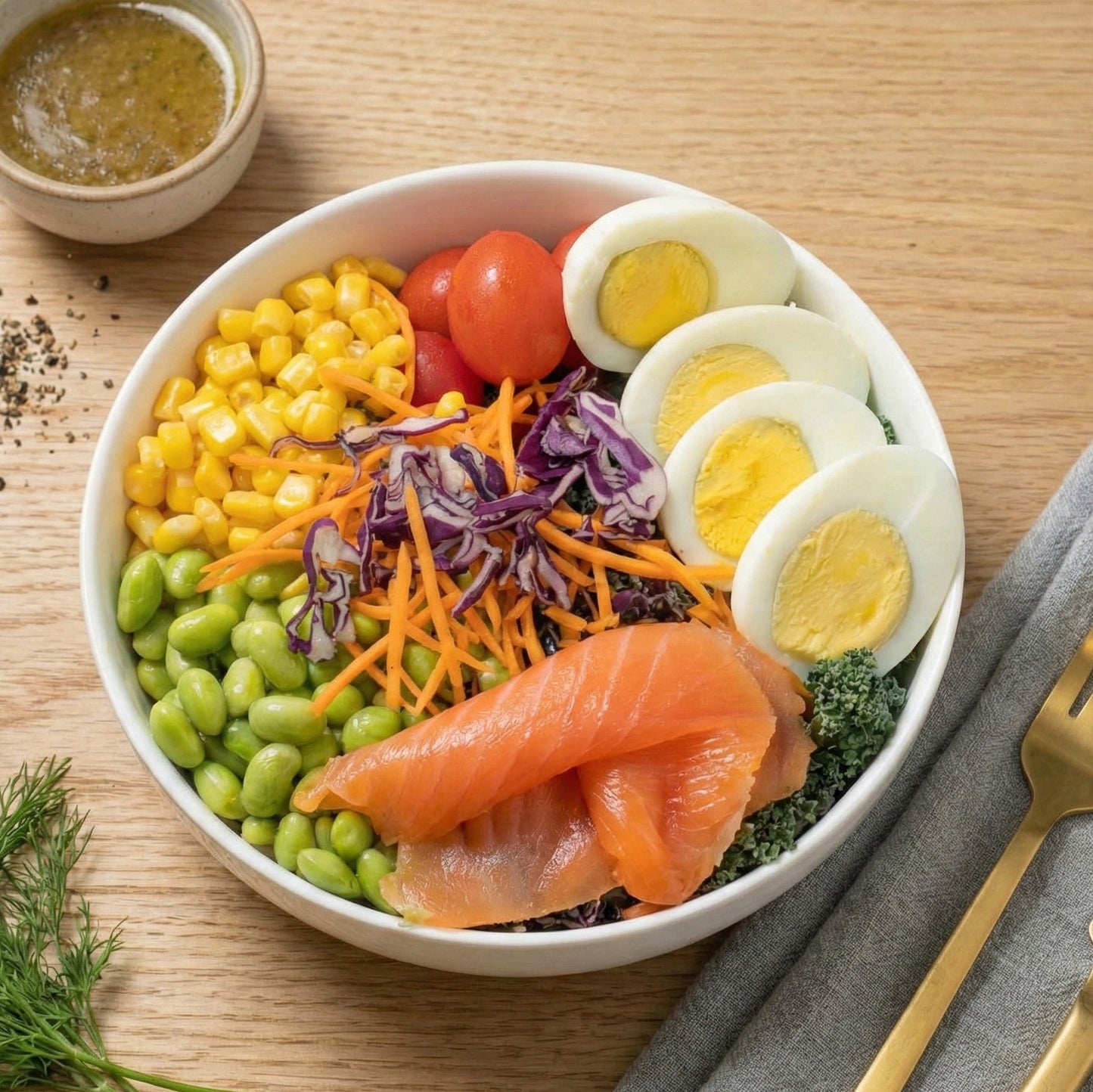 Smoked Salmon Power Quinoa Salad w/ Honey Mustard Dressing