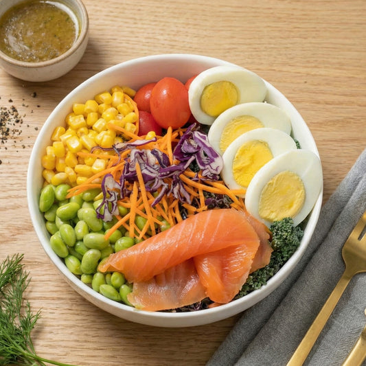 Smoked Salmon Power Quinoa Salad w/ Honey Mustard Dressing