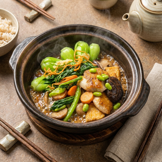 Claypot Style Fish Fillet w/ Tofu, Seasonal Vegetables