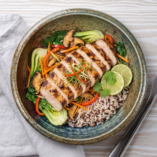 Thai Lemongrass Lean Pork Loin W/ Mix Grain Rice And Sautee Vegetables