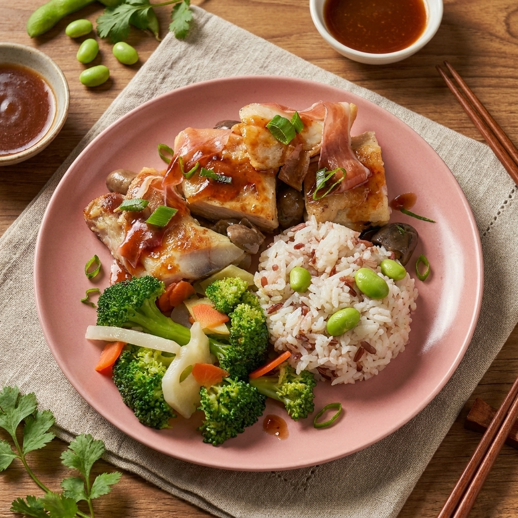 Parma Ham Braise Fish Fillet W/ Chinese Greens And Edamame Mix Grains