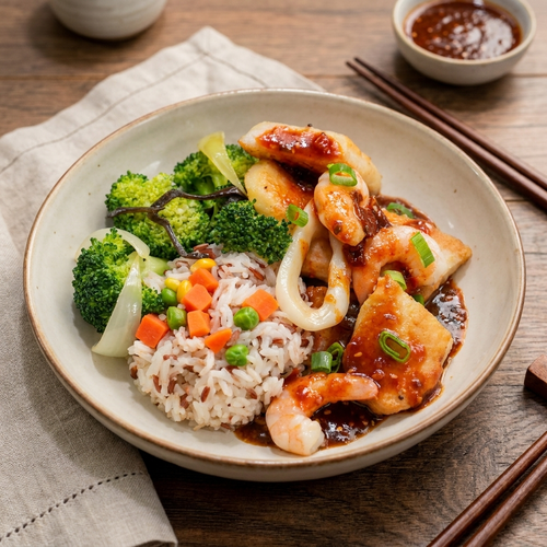 Shanghainese Seafood Claypot W/ Seasonal Vegetable And Healthy Fried Rice