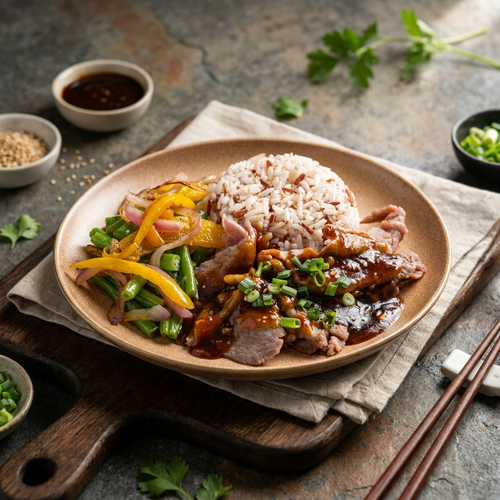 Asian Black Bean Beef Stir Fry w/ Mixed Grains