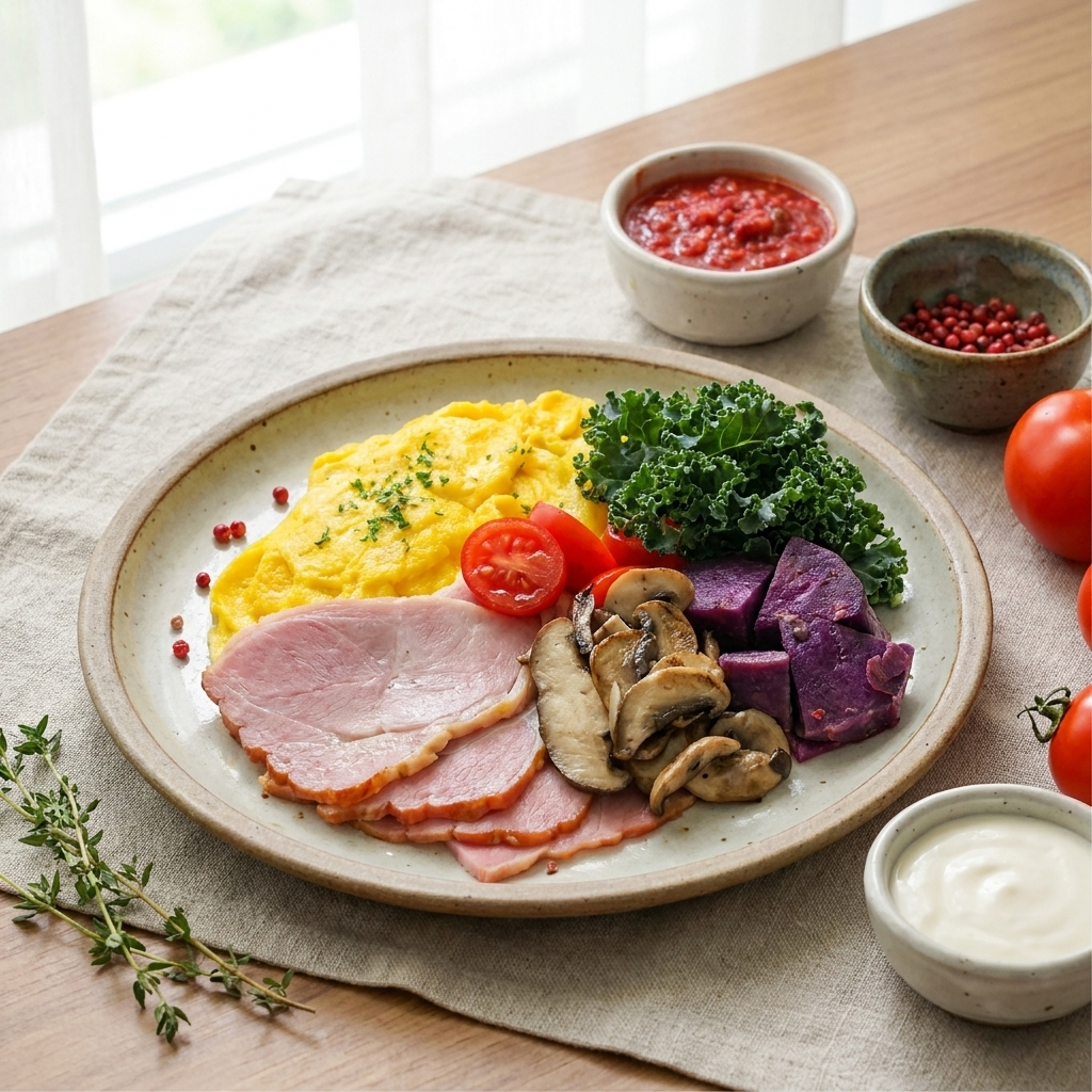 Gammon Ham w/ Scrambled Eggs & Sweet Potato