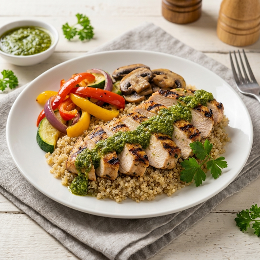 Grilled Chicken w/ Quinoa & Pesto Sauce