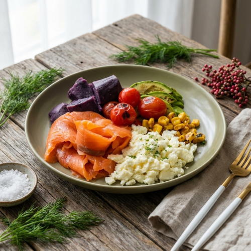 Egg Whites w/ Smoke Salmon & Sweet Potato