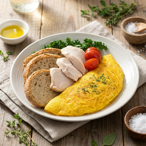 Lean Chicken Breast Omelette w/ Rye Bread