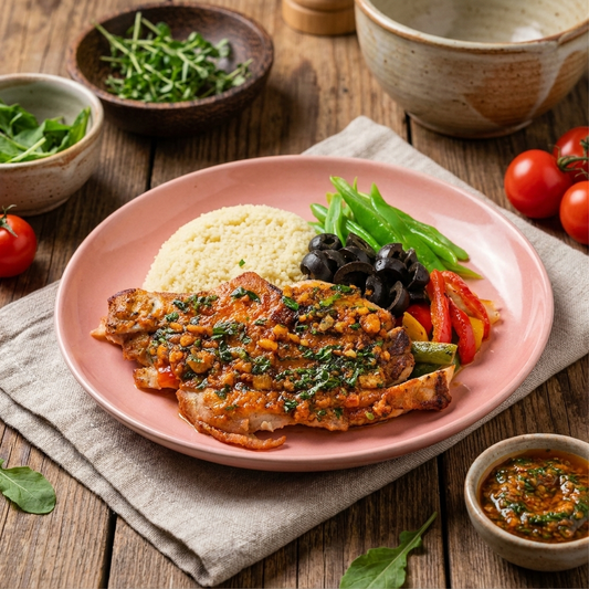 Grilled Chicken w/ Couscous & Chermoula Sauce