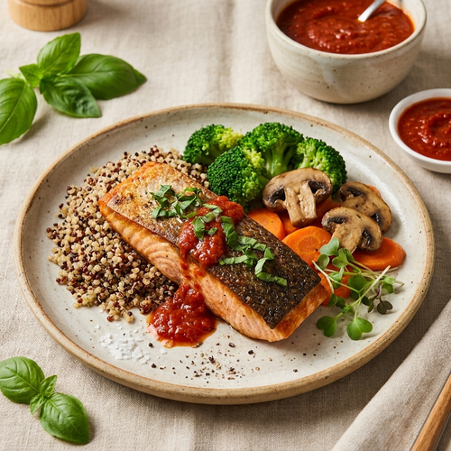 Salmon Fillet w/ Quinoa & Basil Marinara Sauce