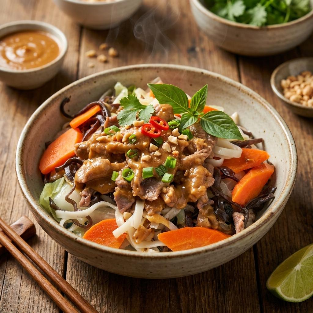 Satay Stir Fry Beef w/ Asian Noodles