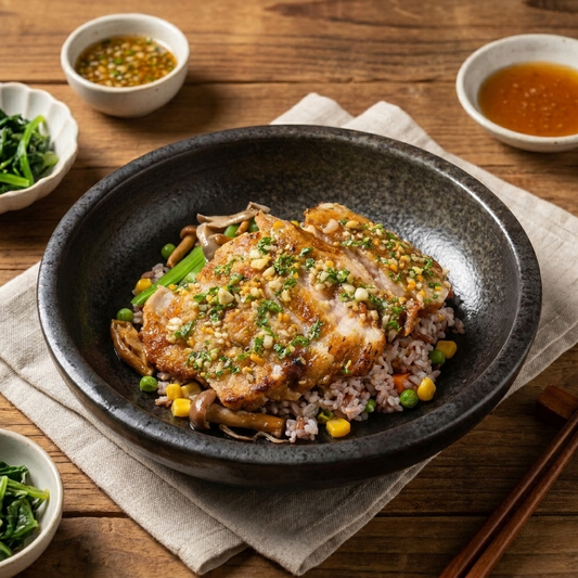 Honey Garlic Pork Loin W/ Asian Greens And Mix Grain Rice