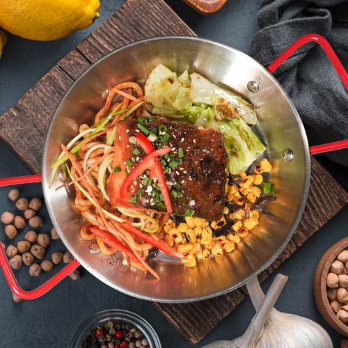 Sweet Miso Salmon W/ Mix Vegetables And Japanese Yakisoba Style Udon