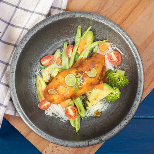 Balinese Grilled Fish W/ Lime, Seasonal Greens And Rice Noodle