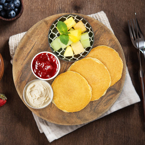 High Protein Pancake W/ Strawberry Jam, Low-Fat Cream Cheese And Fruit Salad