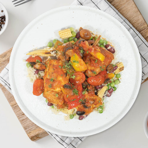 Spanish Seafood Paella W/ Seasonal Vegetables And Quinoa Mix Cous Cous