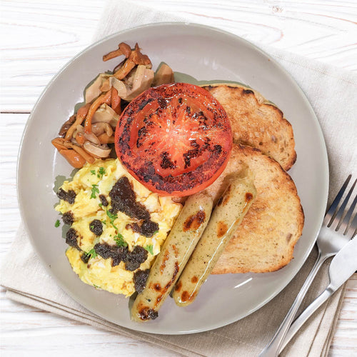 Scrambled Egg W/ Truffle, Chicken Sausage, Grilled Tomato, Mix Mushrooms And Wheat Bread