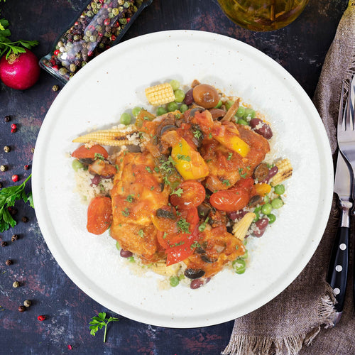 Coq Au Vin W/ Seasonal Greens And Herb De Provence Quinoa Couscous