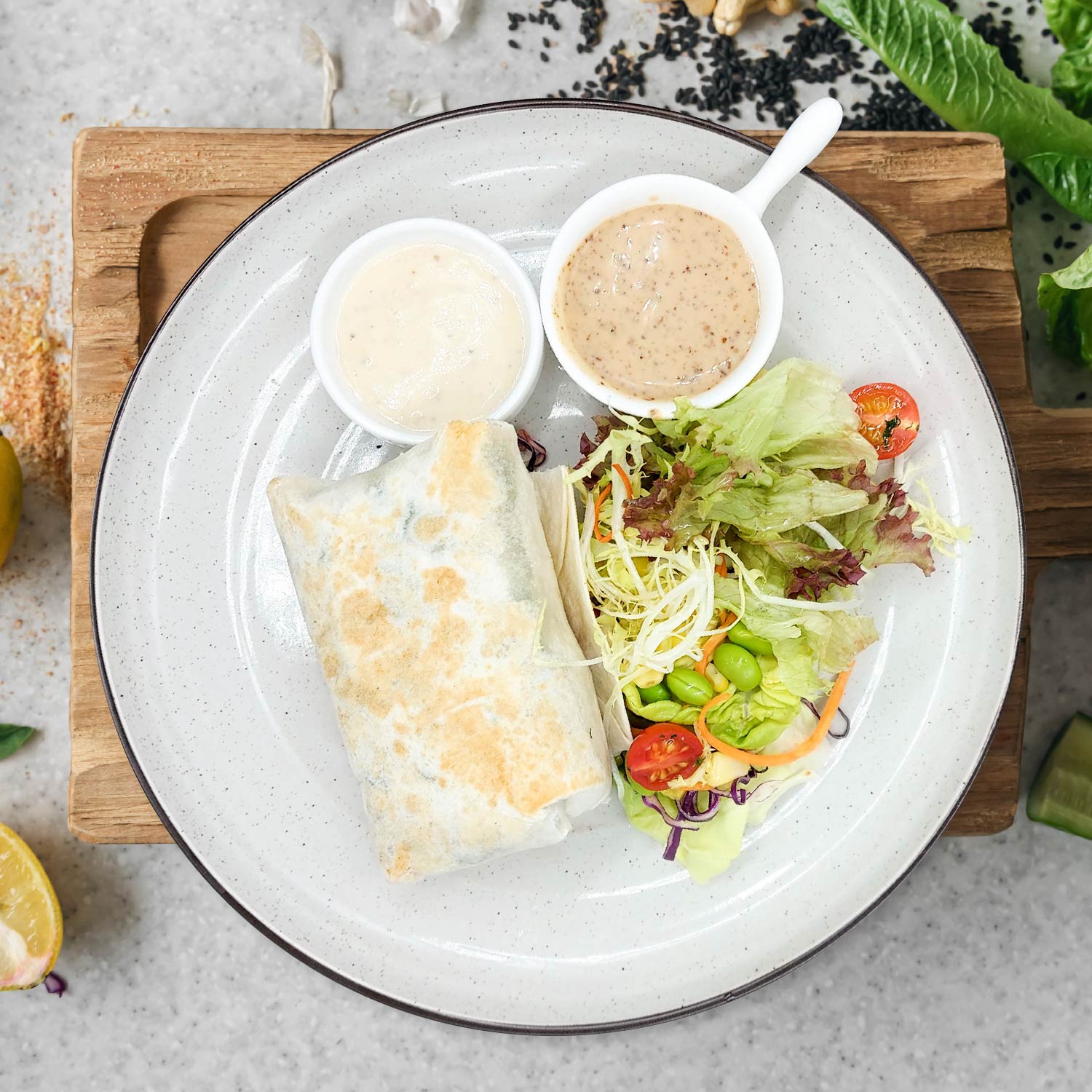 Healthy Caesar Breakfast Wrap W/ Tomato Quinoa Salad And Low Fat Ranch ...