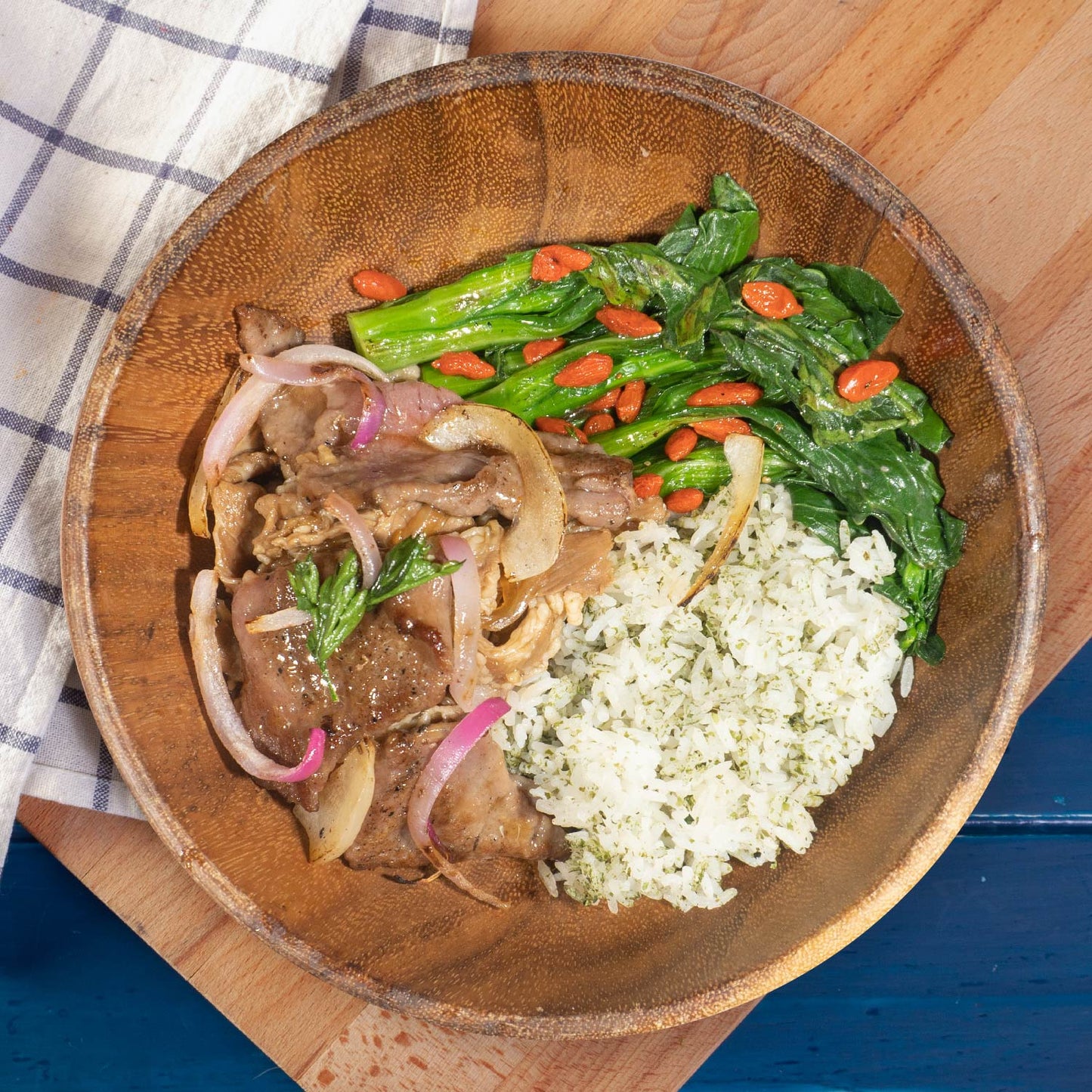 A. Healthy Japanese Beef Gyudon W/ Asian Greens And Seaweed Pearl Rice