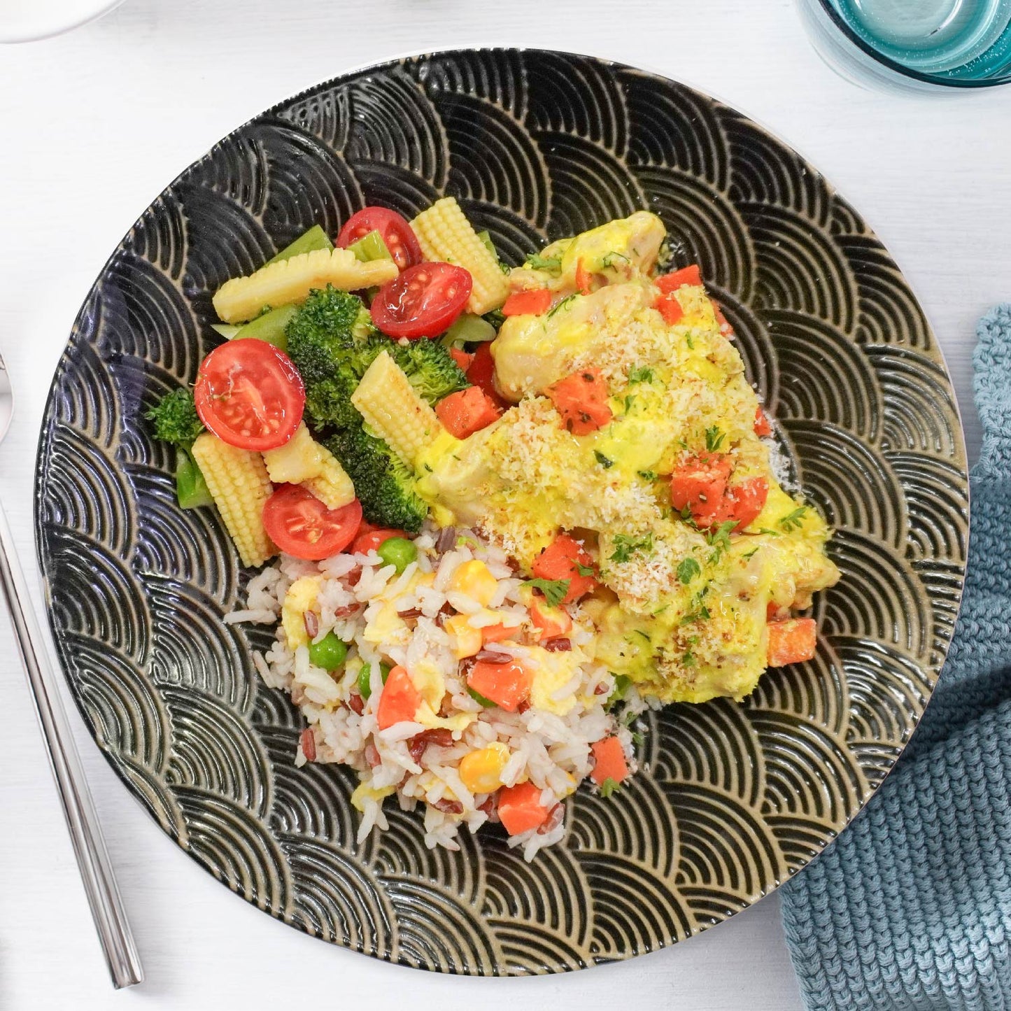 A. Portuguese Style Baked Chicken W/ Seasonal Vegetable And Healthy Fried Rice