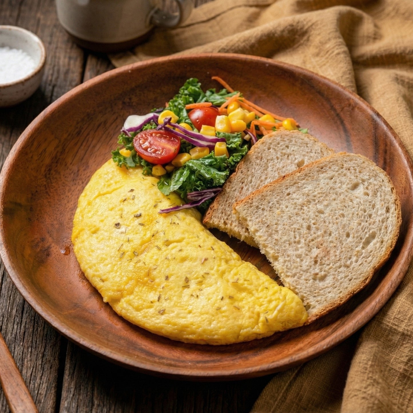 Lean Pork Loin And Mushroom Omelette W/ Rye Bread