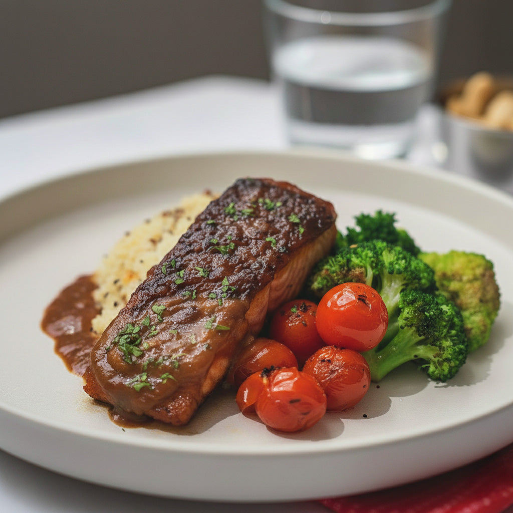 Honey Bbq Salmon W/ Roasted Vegetables And Quinoa Mix Couscous