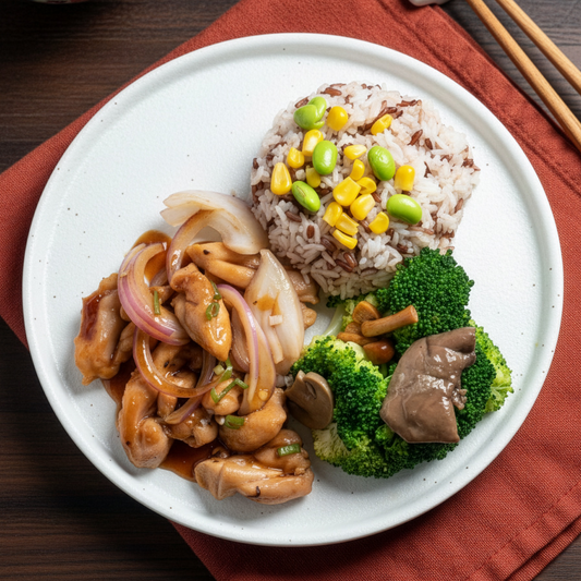 港式「瑞士」雞配時菜及健康炒飯