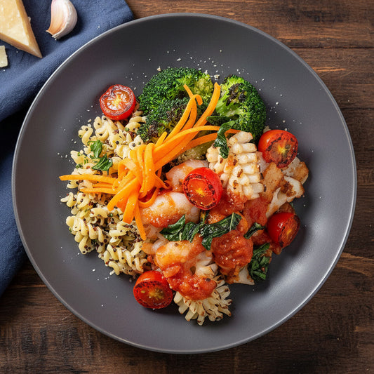 Mix Seafood Quinoa Pasta W/ Sautee Vegetables And Marinara Sauce