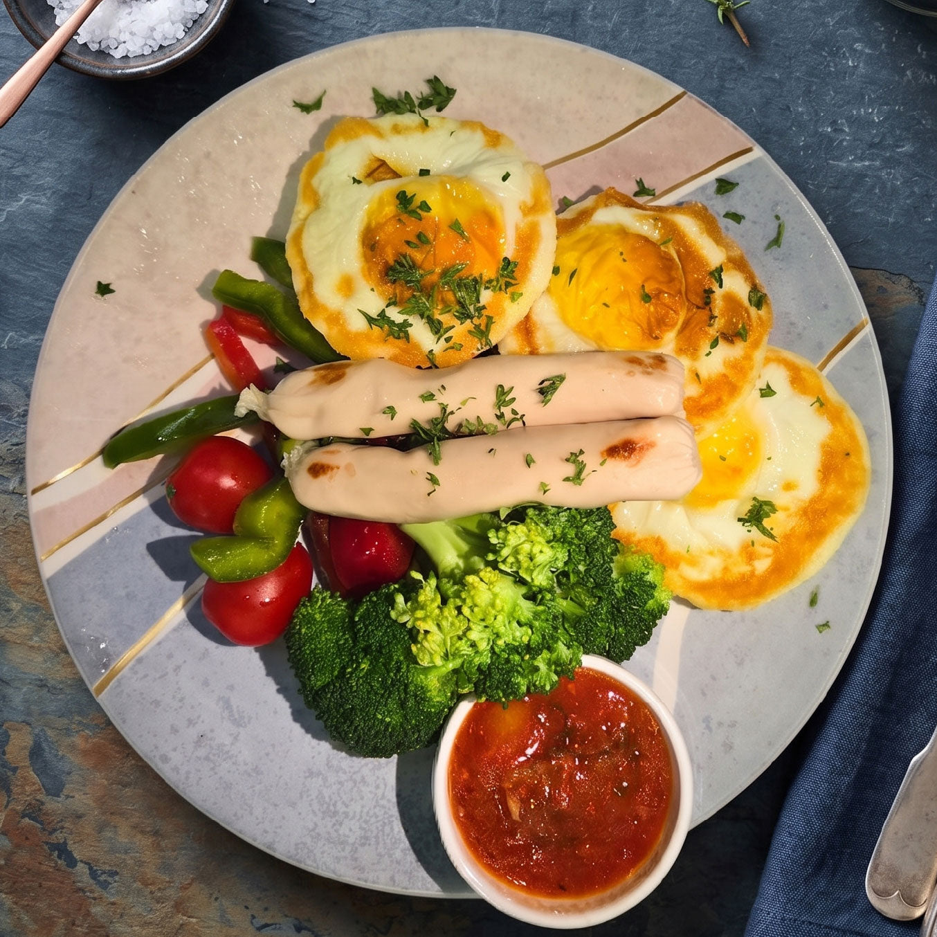 Oven Baked Eggs w/ Lean Veal Sausage and Side Salad