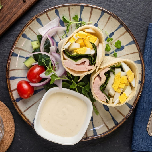 High Protein Chicken Caesar Breakfast Wrap w/ Side Salad