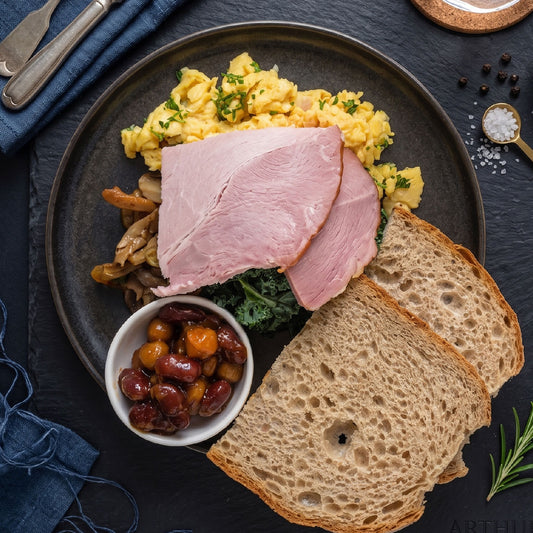 Scrambled Eggs w/ Gammon Ham and Wholewheat Bread
