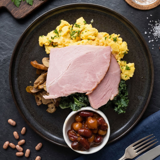 Scrambled Eggs w/ Gammon Ham and Side Salad